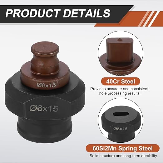 HARFINGTON Hydraulic Hole Punch Die 6x15mm Oval Hole 40Cr Steel Electric Punching Kit for MHP-20 JP-20 Electric Punching Machine, Burgundy & Black