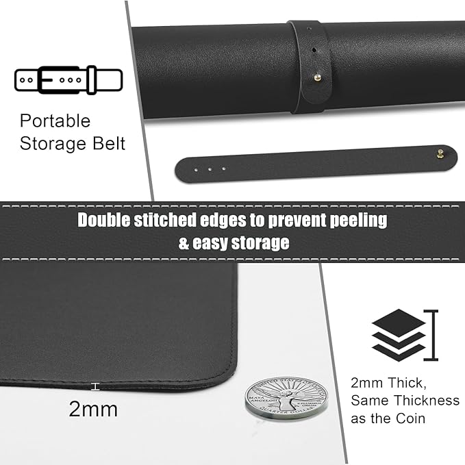 BLESWIN Large Desk Pad, 47.2'' x 23.6'', Office Desk Mat, Computer Mat for Desk, Leather Desk Pad Protector, Sewing Desk Blotter, Desktop Writing Pad for Office/Home/Decor Black