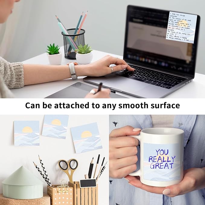 2 Pack Sticky Notes 3x3 Inches, Bright Cute Strong Sticking Power, Easy to Post for Home, Office, 80sheets/Pads, Cartoon Sunset