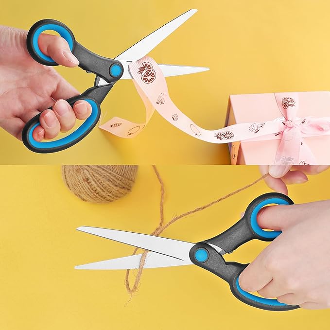 Left-Handed Scissors, 2 Pieces 8-Inch Stainless Steel Scissors Set with Soft Grip for Home, School, Office, Sewing Fabrics, Blue