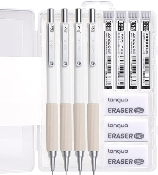 Mechanical Pencil Set with Case, 4PCS 0.7mm Art Mechanical Pencils + 40PCS HB Lead Refills + 40PCS 2B Lead Refills + 3PCS Erasers+ 1PCS Case, Drawing Mechanical Pencils for Writing, Sketching