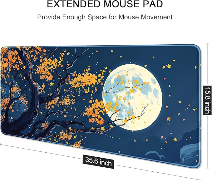 Auhoahsil Large Gaming Mouse Pad, Nature Theme XXL 35.4 x 15.7 in Desk Pad Stitched Non-Slip Rubber Long Computer Mousepad Thin Extended Full Size Desk Mat for Desktop Laptop Wireless Mice, Maple