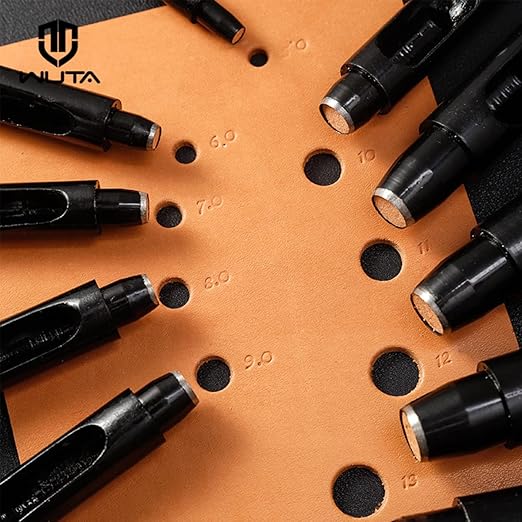 WUTA Black Round Hole Punch Leather Hollow Punch Steel Watches Belts Scrapbooking Paper Leather Tools for Watch Band, Fabric, Plastic 3.5m (10pcs)