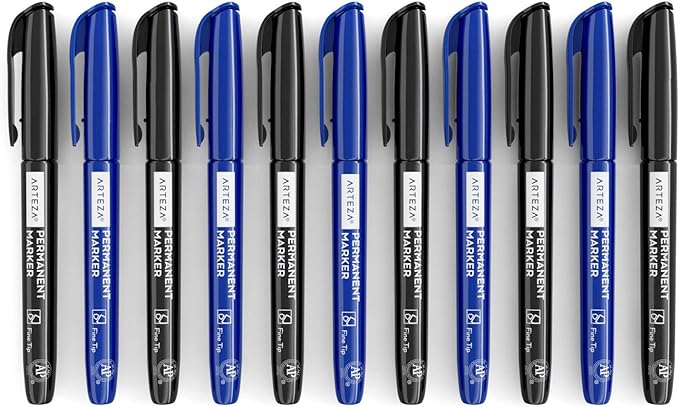 ARTEZA Permanent Markers in Bulk, Set of 60, Black & Blue, Fine Tip