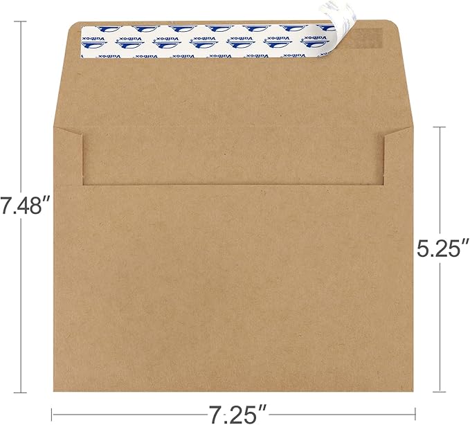 ValBox 5x7 Envelopes for Invitation 100 Qty A7 Envelopes Self Seal Brown, Kraft Paper Envelope for 5x7 Cards, Weddings, Baby Shower, Stationery, Office, 5.25 x 7.25 Inches