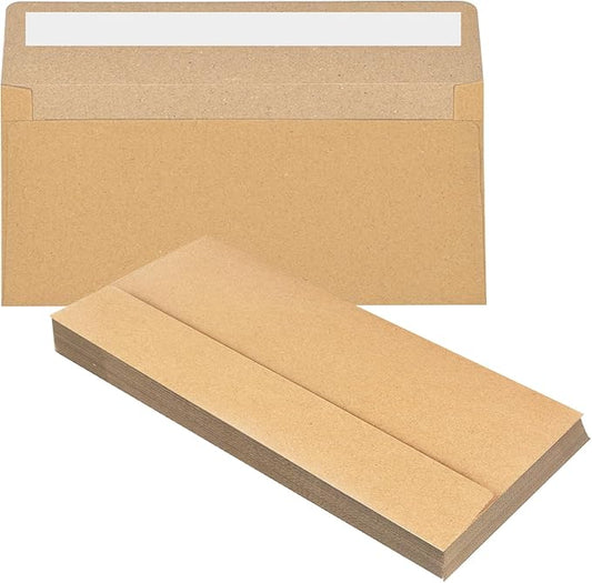 50 packages #10 Business envelopes, Mailing Envelopes, Self-adhesive standard Envelopes, for personal and business use, checks, mailing letters, invoices,4 1/8 x 9 1/2 inches (brown)