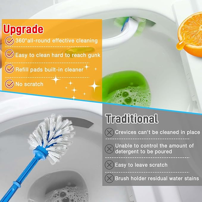 Toilet Cleaner Refill Pads Citrus Scent Enhanced Odor Control 72 Count Toilet Scrubber Refill Clean Stains Disposable Toilet Brush Refill for Toilet and Bathroom