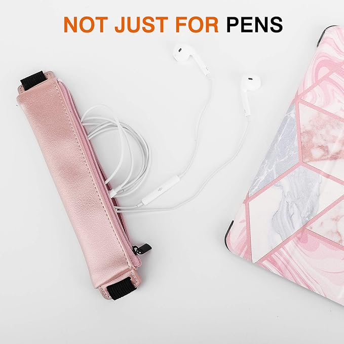 MoKo Pencil Case (2 Pack), PU Leather Pen Pencil Pouch Holder Stationery Zipper Bag with Elastic Strap for Pens, Pencils, Markers, Eraser - Printing & Gold Pink