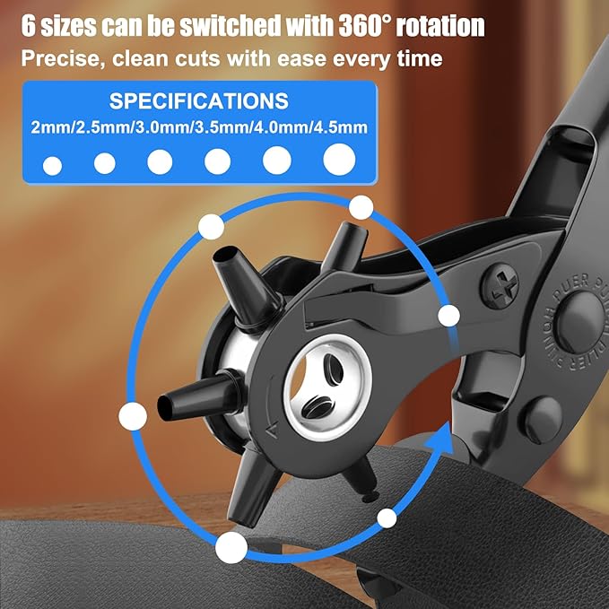 Diyife Professional Leather Hole Puncher, Full Set Punch Tool Kits for Belt, Watch Band, Shoe, Crafting, Handbag Straps, Fabric, with Extra Punch Plates and Ruler, Multi Hole Sizes Make - Blue