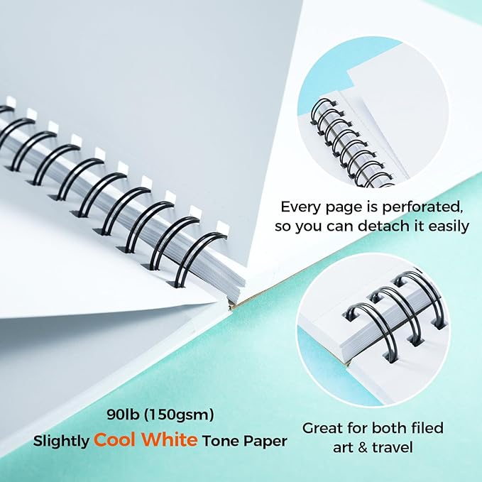 Ohuhu Double-Sided Marker Pad Art Sketchbook Bleedproof - 7"x10" Large Paper Size - 90 lb/150 gsm Smooth Drawing Paper - 60 Sheets/120 Pages - Spiral Bound Sketching Book for Alcohol Markers