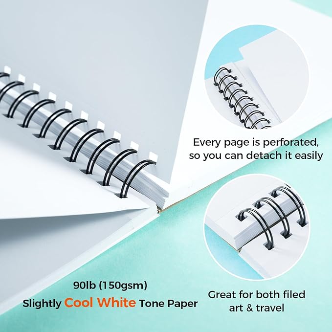 Ohuhu Double-Sided Marker Pads Art Sketchbook Bleedproof - 5.5"x8.5" Small Paper Size - 90 lb/150 gsm Smooth Drawing Paper - 60 Sheets/120 Pages, Spiral Bound Sketching Book for Alcohol Markers Paints