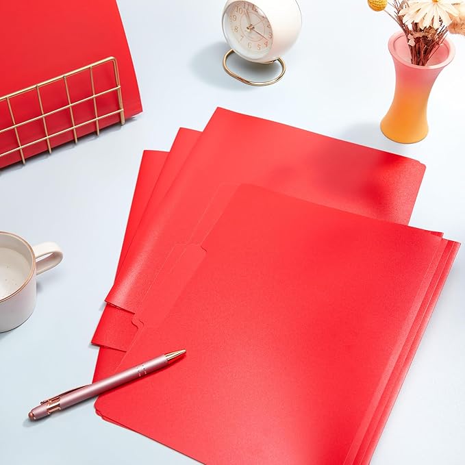 48 Pack Colored Plastic File Folders with Tabs and Sticky Labels Sturdy 1/3 Cut Tab Manila File Folders Letter Size 8. 5 x 11 Inch for Office Home Supplies Organizer Documents(Rose Red)