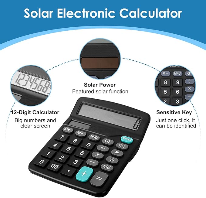 8 Pack Office Calculators Desktop, 12-Digit Solar Basic Desktop Calculator Dual Power Electronic Calculators with Large LCD Display Big Button for Office Home and School