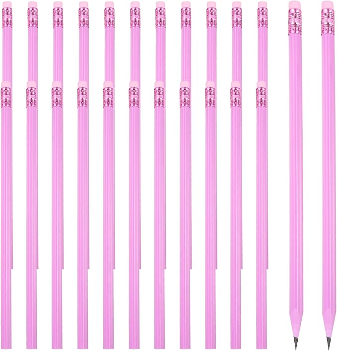 PATIKIL Round Pencils, 24 Pcs Triangle HB Graphite Pencil Wooden Pencils with Eraser for Classroom Office Writing Drawing Supplies, Red