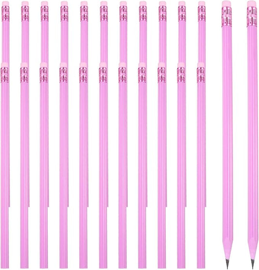 PATIKIL Round Pencils, 24 Pcs Triangle HB Graphite Pencil Wooden Pencils with Eraser for Classroom Office Writing Drawing Supplies, Red