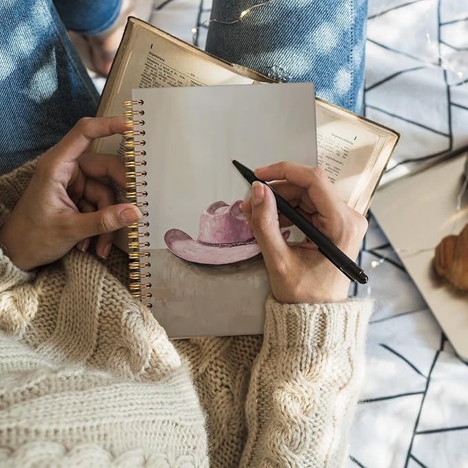 Wheatwin Western Cowgirl Spiral Notebook, Western Gifts for Women, Pink Pretty Cute Notebooks for Girls Women, Office School Supplies Journal 5.5x8.3