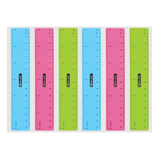 BAZIC Plastic Ruler 6" (15cm), Inches Centimeter Metric Measuring Drafting Rulers, for Students School Supplies (3/Pack), 2-Packs