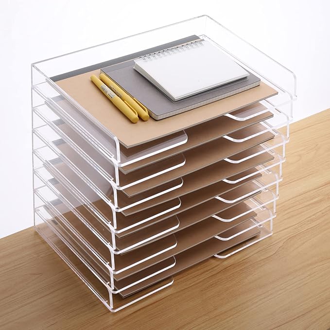 SANRUI Stackable Paper Tray,Acrylic File Organizer,Paper Tray Organizer for Desk,Clear Office Desk Organization for Office, Home or School，2 Tier