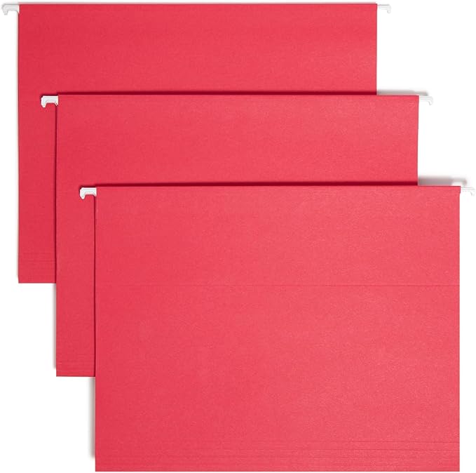 Smead Standard Hanging File Folders, 25 Count, Red, 1/5-Cut Adjustable Tabs, Letter Size (64067)