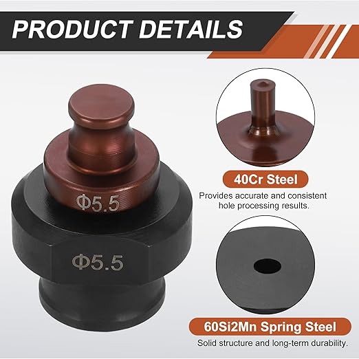 HARFINGTON Hydraulic Hole Punch Die 5.5mm Round Hole 40Cr Steel Electric Punching Kit for MHP-20 JP-20 Electric Punching Machine, Burgundy & Black