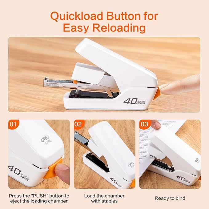 Deli Stapler, Effortless Staplers for Desk, 40 Sheet Capacity Heavy Duty, One Touch, No Effort, Easy to Load, with 2000 Staples & Staple Remover, 6 Pack, Black&White