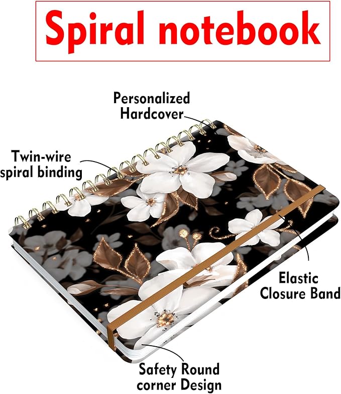 Spiral Journal Notebook for Women, Hardcover A5 College Ruled Notebook, 60 Sheet, Thick Paper, Cute Lined Journal for School, Office & Work, 6 x 8.4 in(Cute Flower)