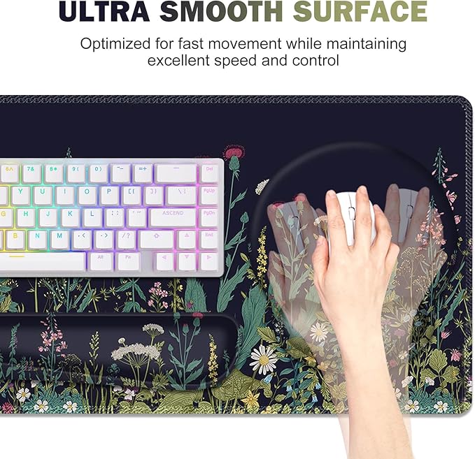 ToLuLu Desk Mat, XXL Large Mouse Pad Wrist Support Set，4 in1 Gaming Mousepad Desk Pad+ Ergonomic Mouse Pad with Wrist Rest + Keyboard Wrist Rest+Coaster for Home Office Computer Table, Weeds Plants