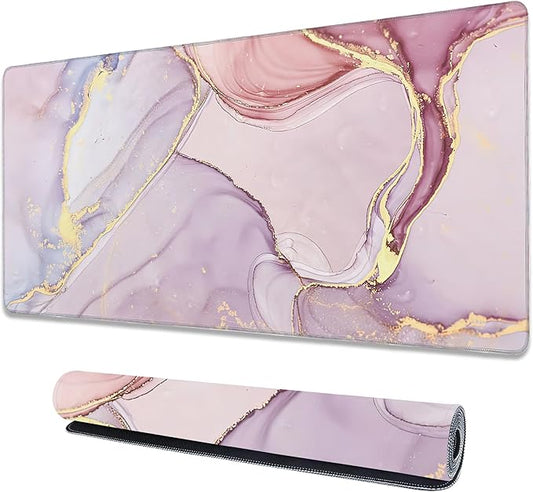 Large Extended Mouse Pad Abstract Pink Marble Desk Mat,Large Gaming Mouse Pad,Big Desk Pad with Thick Stitched Edges Suit for Home Office or Gaming 35.4x15.7 Inch