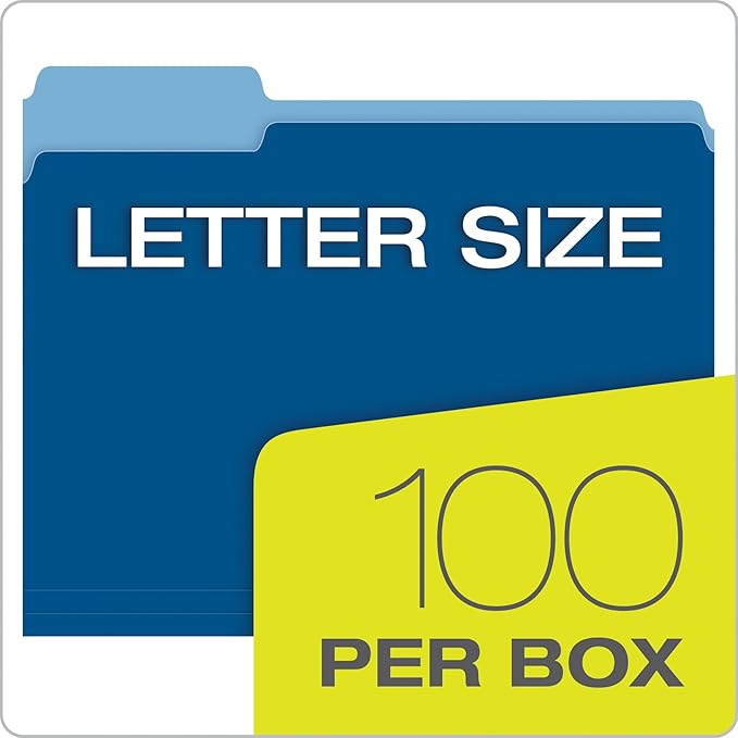 Pendaflex Two-Tone Color File Folders, Letter Size, 1/3 Cut, Navy, 100 Per Box (152 1/3 NAV)| (Pack of 5)