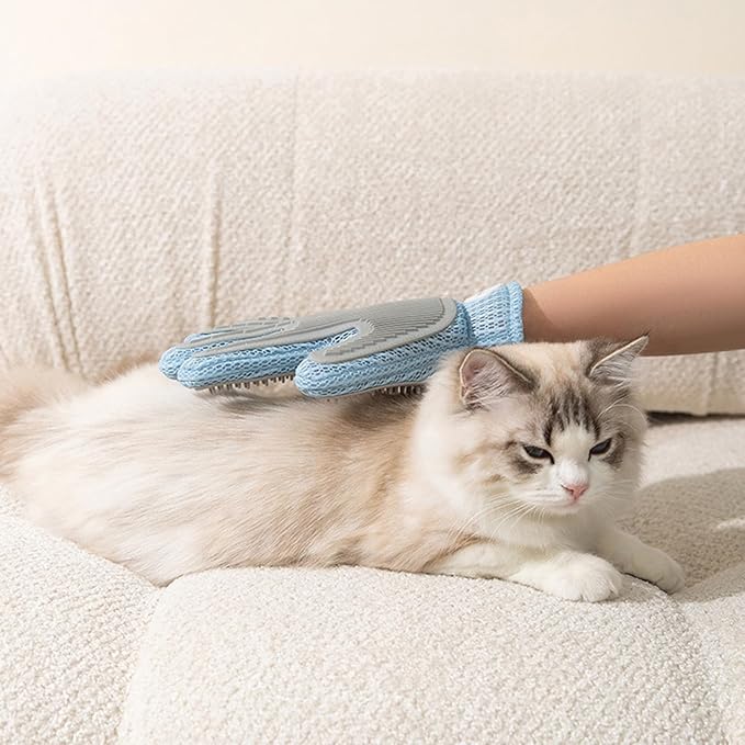 Guilinyuheng Pet Hair Remover Glove for Dogs & Cats | Upgraded Reusable 5-Finger | Gentle Deshedding Grooming Brush | Pet Hair Removal Tool for Furniture, Couch, Carpet, Car Seats | Sky Blue, 1 Count