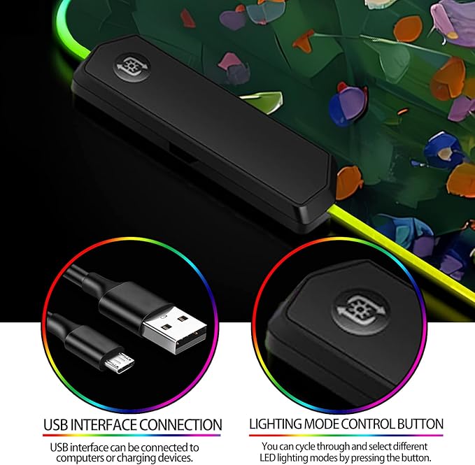 RGB Abstract Green Wildflower Gaming Desk Mat, Computer Keyboard Large Extended Long Floral LED Mouse Pad for Office and Home, XL (W23)