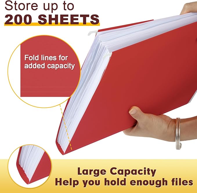 HERKKA Hanging File Folders, 30 Pack Reinforced Letter Size Hanging Folders, Designed for Bulky Files, Filing Cabinet, 1/5-Cut Adjustable Tabs (Red)
