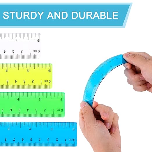 100 Pack 6 Inch Mini Rulers Bulk Plastic Small Rulers with Inches and Centimeters, Drafting Measuring Tool Set for School Classrooms, Studios, Drafting Tools & Kits(Yellow, Green, Blue, Clear)