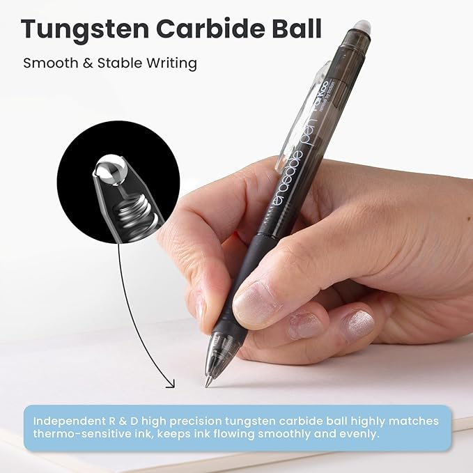 ParKoo Retractable Erasable Gel Pens Clicker, Fine Point 0.7 mm, Make Mistakes Disappear, 20 Pack Black and Blue Pens for Writing, Journaling and Crossword Puzzles