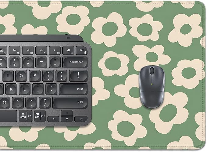 Green Daisy Flowers Desk Pad Mouse Pad,Large Daisies Floral Mouse Mat with Stitched Edges,Non-Slip Rubber Base Mousepad for Office PC Keyboard Laptop and Home Work Desk Mat(27.5X11.8 in)
