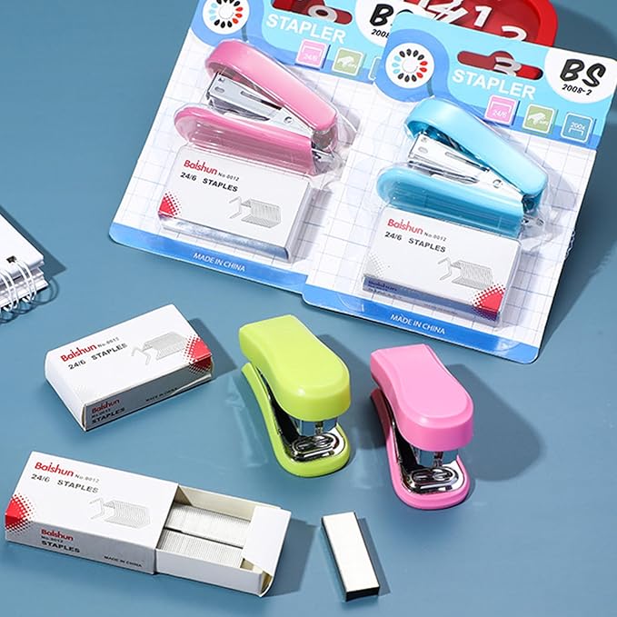 BoAn Mini Stapler, Staple Remover, Desk Stapler Office Staplers, 20 Sheet Capacity, Cute Stapler with 600 pcs Staples for Office and School Supplies(Blue&Pink&Green)