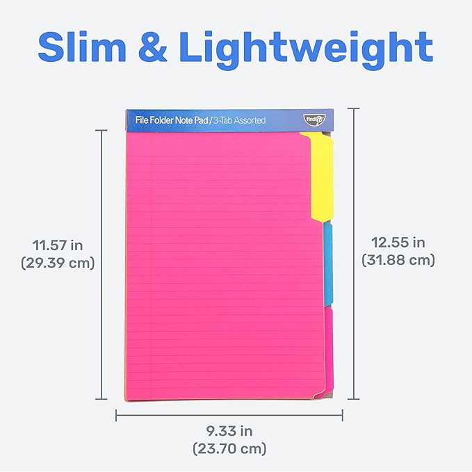 Find It File Folder Notepad - Pack of 36-9.5 x 12.5 Inch Notebook Organizer Folders for Filing, Document, and Clipboard Organization - Assorted Neon Colors