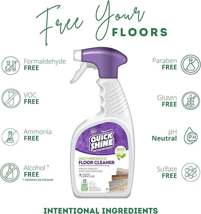 Quick Shine Hardwood Floor Cleaner Daily Care 24oz | Naturally Cleans Dirt & Scuff Marks | Dirt Dissolving, Streak Free, No Rinse & Ready to Use | Spray, Wipe, Done! | Safer Choice Cleaner