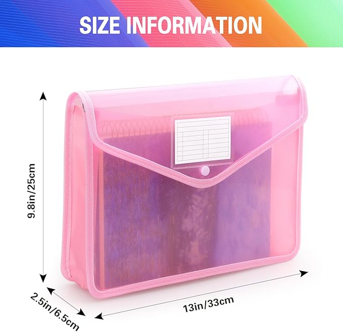 Plastic Expanding File Folder, Transparent envelopes with Snap Closure, No Dividers, Large Capacity, Fit Letter/A4 Size (Pink)