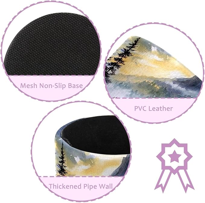 Watercolor Mountain Deer PVC Leather Circular Pencil Holder for Desk Organizer Stationery Holder for Office, School(3.9 x 3.1 Inches)