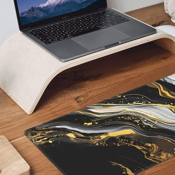 Desk Pad,Office Desk Mat 31.5"×11.8" Large Gaming Mouse Pad,Durable Extended Computer Mouse Pad,Waterproof Thick Big Mouse Pads with Non-Slip Rubber Base Office Home Black Gold Marble 1