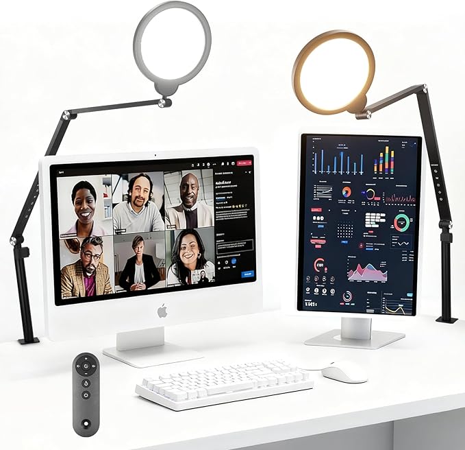 NEEWER Basics 18W 7" Ring Light with Desk Stand/C Clamp, 2 Pack 3000K-6500K Dimmable Full Screen LED Circle Lighting for Video Conference Streaming Phone Selfie Recording Laptop Computer Zoom, R18