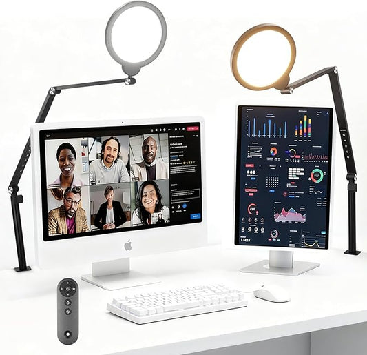 NEEWER Basics 18W 7" Ring Light with Desk Stand/C Clamp, 2 Pack 3000K-6500K Dimmable Full Screen LED Circle Lighting for Video Conference Streaming Phone Selfie Recording Laptop Computer Zoom, R18