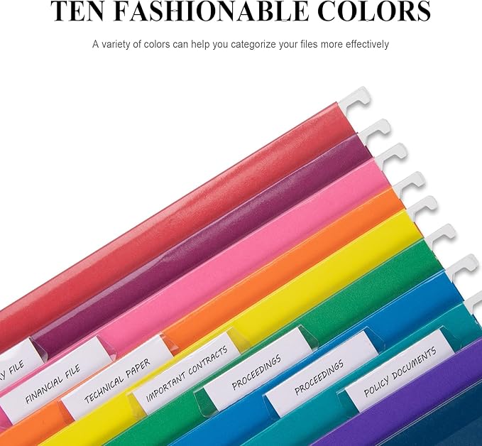 ViVin 20 Pack Letter Size Hanging File Folders with 20 Per Box, 1/5-Cut Adjustable Tabs, 2 Inch Expansion, Hanging Folders Designed for Office Bulky Files, Filing Cabinets(Multicolored)