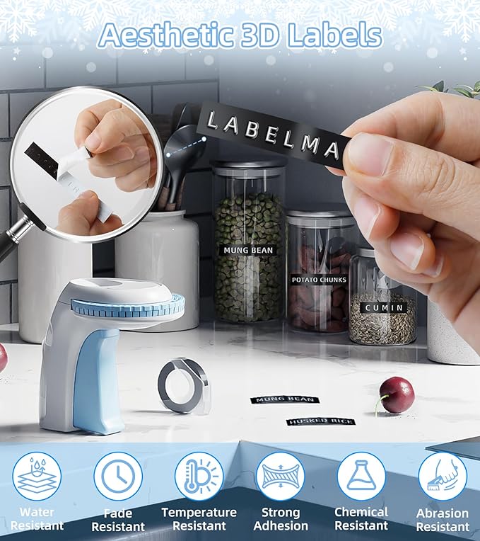 Embossing Label Maker Machine, Retro Embossed Label Maker Manual, Vintage Omega Home Labeler Embosser with Embossing Labeler Refill 3/8"(9mm) for Kids and Elderly