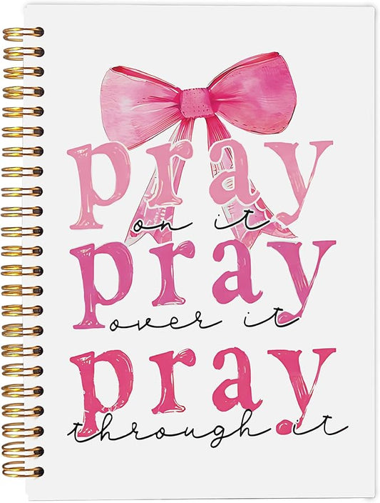 Pink Prayer Notebook Journal, Prayer Journal for Women, Pray on It Pray over It Pray through It Notebook, Daily Prayer Journal, Christian Gifts for Women Faith, Spiral Notebook 5.5x8.3 Inch