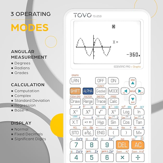 TOVO Scientific Calculator with Graphing Functions, Multiple Modes, 360 Functions, Large Screen, Intuitive Interface for Beginners, High School & Advanced Courses, TS-259 (Developed by CATIGA)