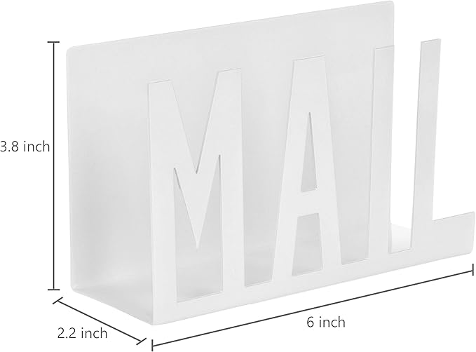 MyGift Modern White Metal Mail Holder Countertop Organizer with Cutout Mail Lettering Design, Office Desktop Envelope and Document Storage Rack