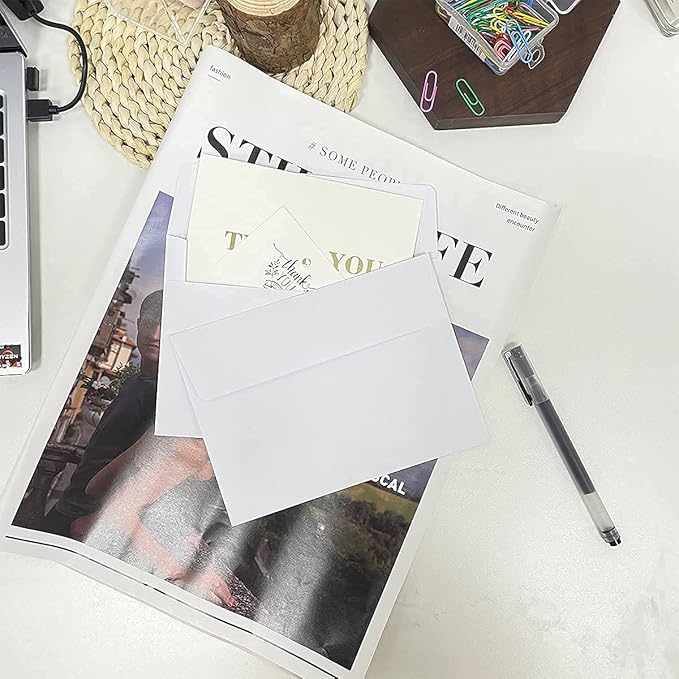 A6 Invitation envelopes（120 PCS 4.7x6.5 in） - windowless design 120GSM white paper envelopes with printabl quick self-seal for invitations, greeting cards, photos invoices