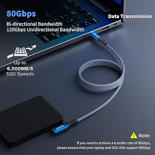 240W for Thunderbolt 5 Cable Right Angle 1 ft, 120Gbps Bandwidth, 80Gbps, Dual 8K, 4K 540Hz, Triple 4K 144Hz for iPhone 17, Thunderbolt 4, USB4, SSD, MacBook M4 Pro, Dock, eGPU, Mac mini M4 / M4 Pro
